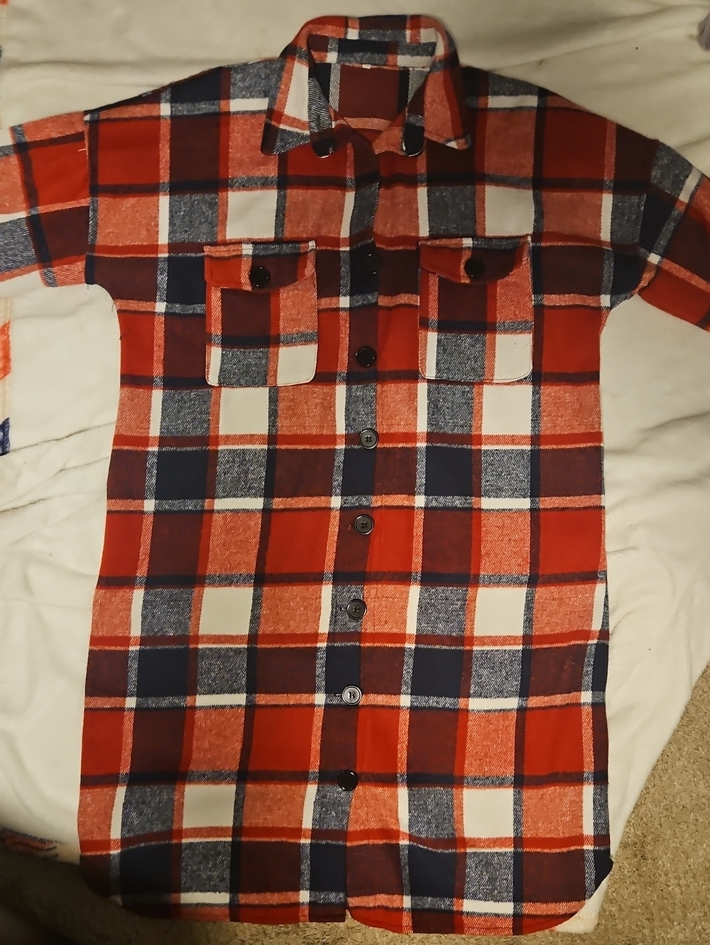 Red and Navy Plaid Button-Up Flannel Shirt
